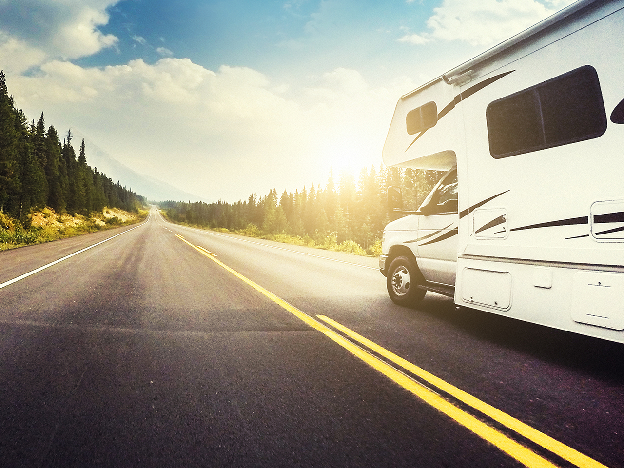 RV riding along the open road RV riding along the open road